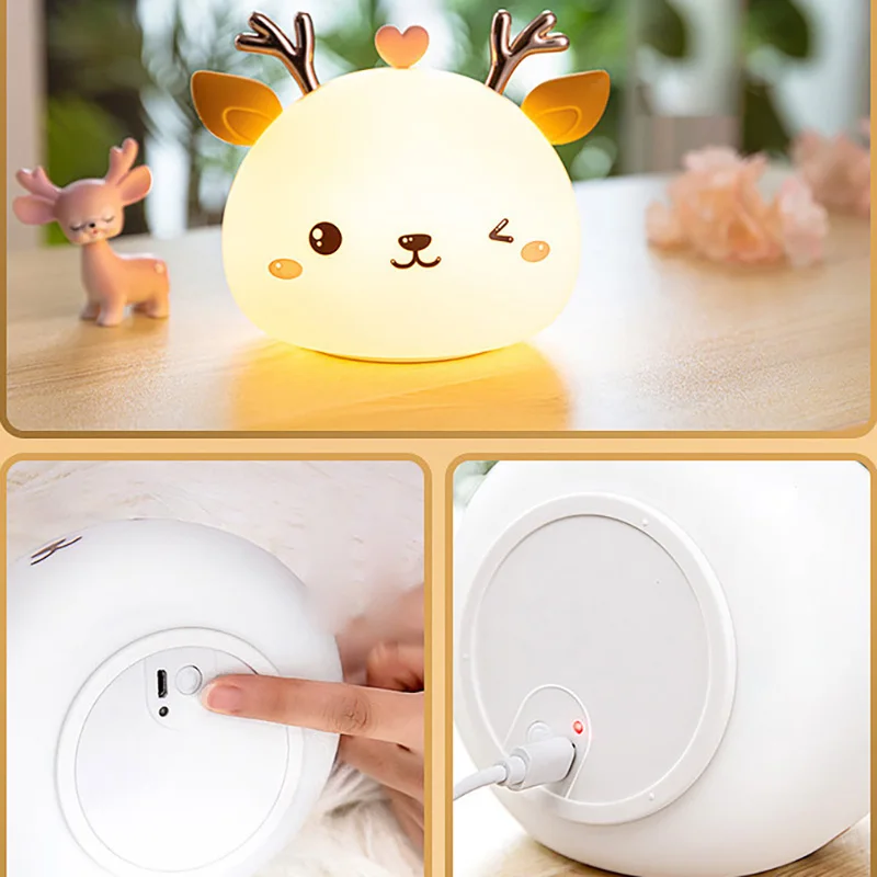 Мини-ночники с милым оленем светодиодная силиконовая лампа животными для детей
