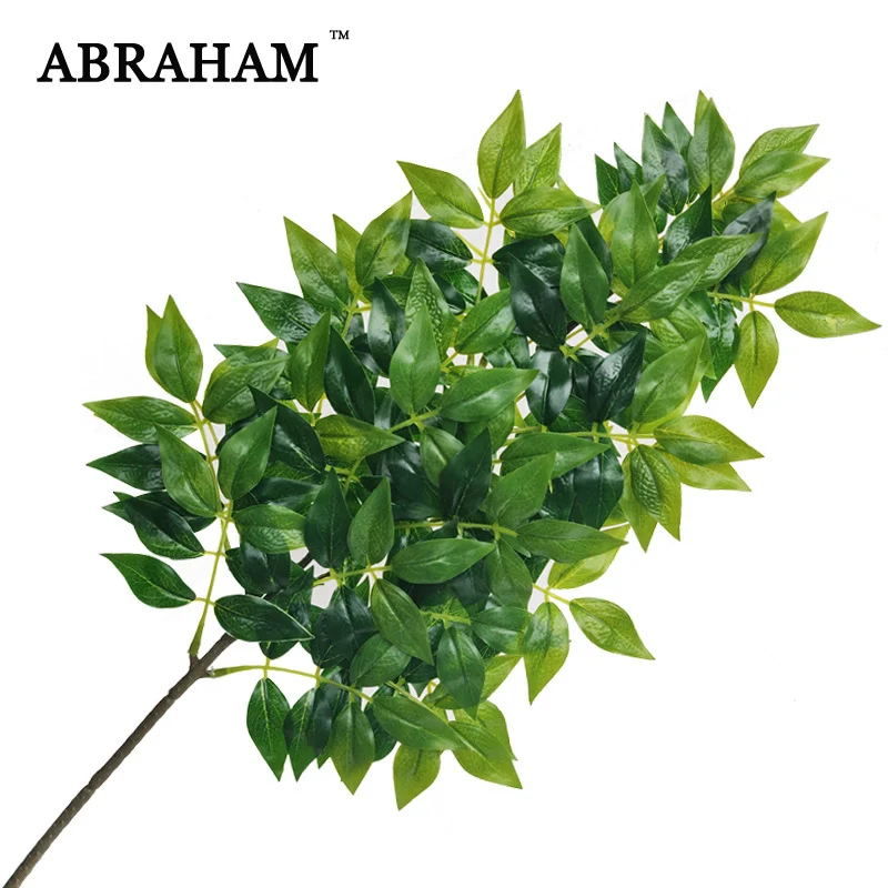 

65cm 3Fork Large Artificial Tree Branch Plastic Plants Leaves Fake Banyan Leafs Green Real Touch Foliage For Home Garden Decor