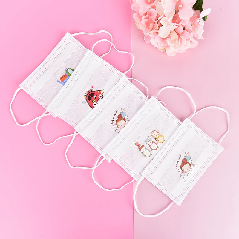 5pcs 1/5/10Pcs Cute Cartoon Non-woven Mouth-muffle Flu Face Medical Mask KAWAII Disposable Mouth Mask Anti-dust Windproof Masks - Color: 5pcs