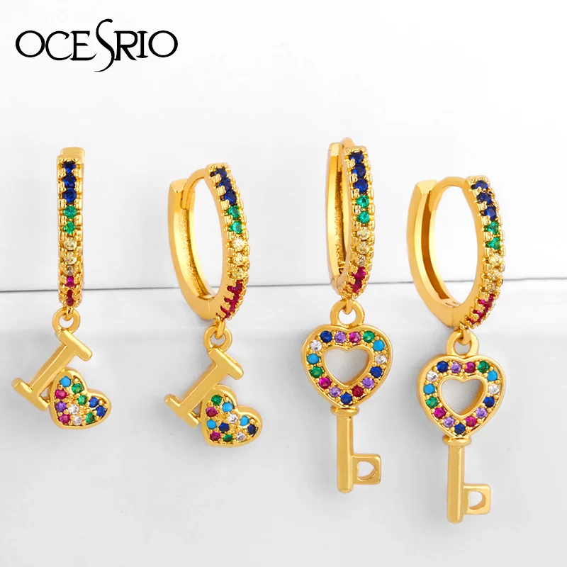 OCESRIO серьги с золотым ключом для женщин милые женские в форме сердца кристаллами