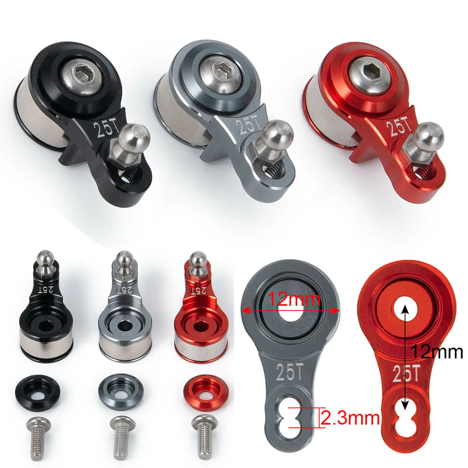 

Red, Black, Titanium Optional Aluminum Alloy 25T Servo Arm Adjustable Damping Shock Absorption For Trx4 1/10 RC Car Upgrade