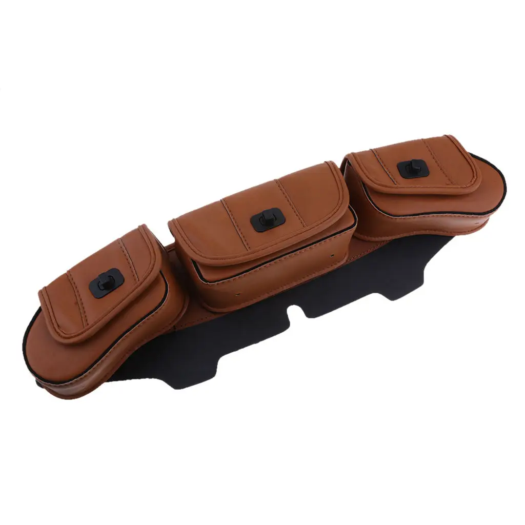 

3 Pouch Windshield Bag Saddle Pocket -Brown PU Leather For Motorcycle