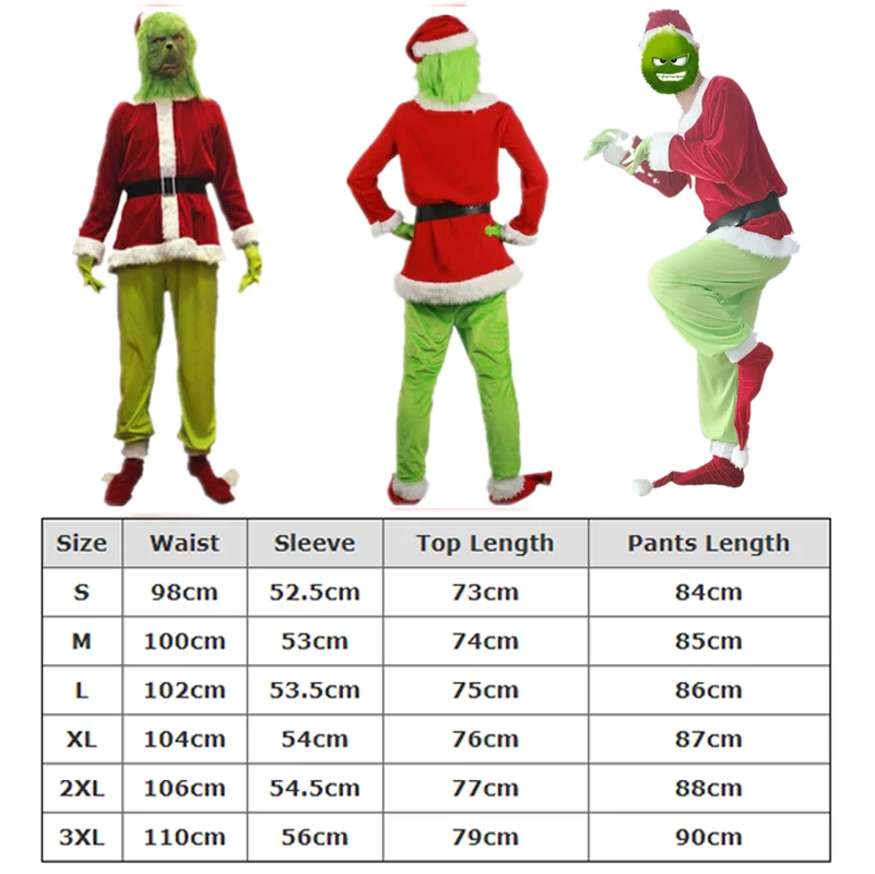 Костюм на Рождество из Гринч Косплэй костюмы Хэллоуин и Санта-костюм гринча