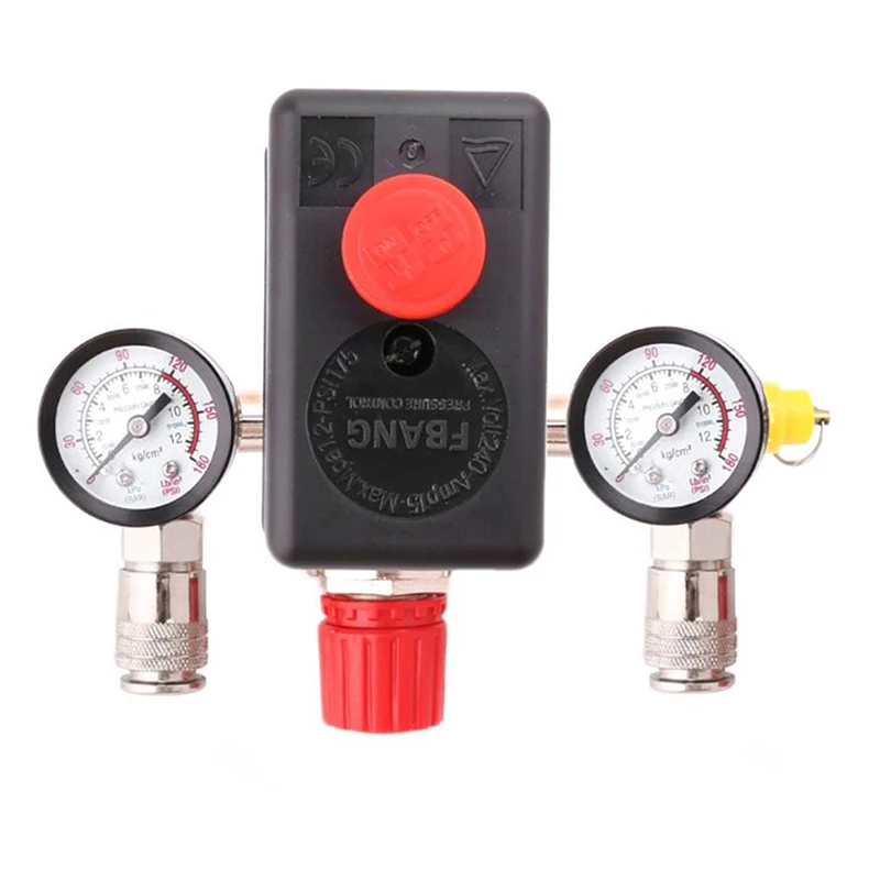 

Air Compressor Pressure Control Switch Valve With Manifold Regulator & Gauges