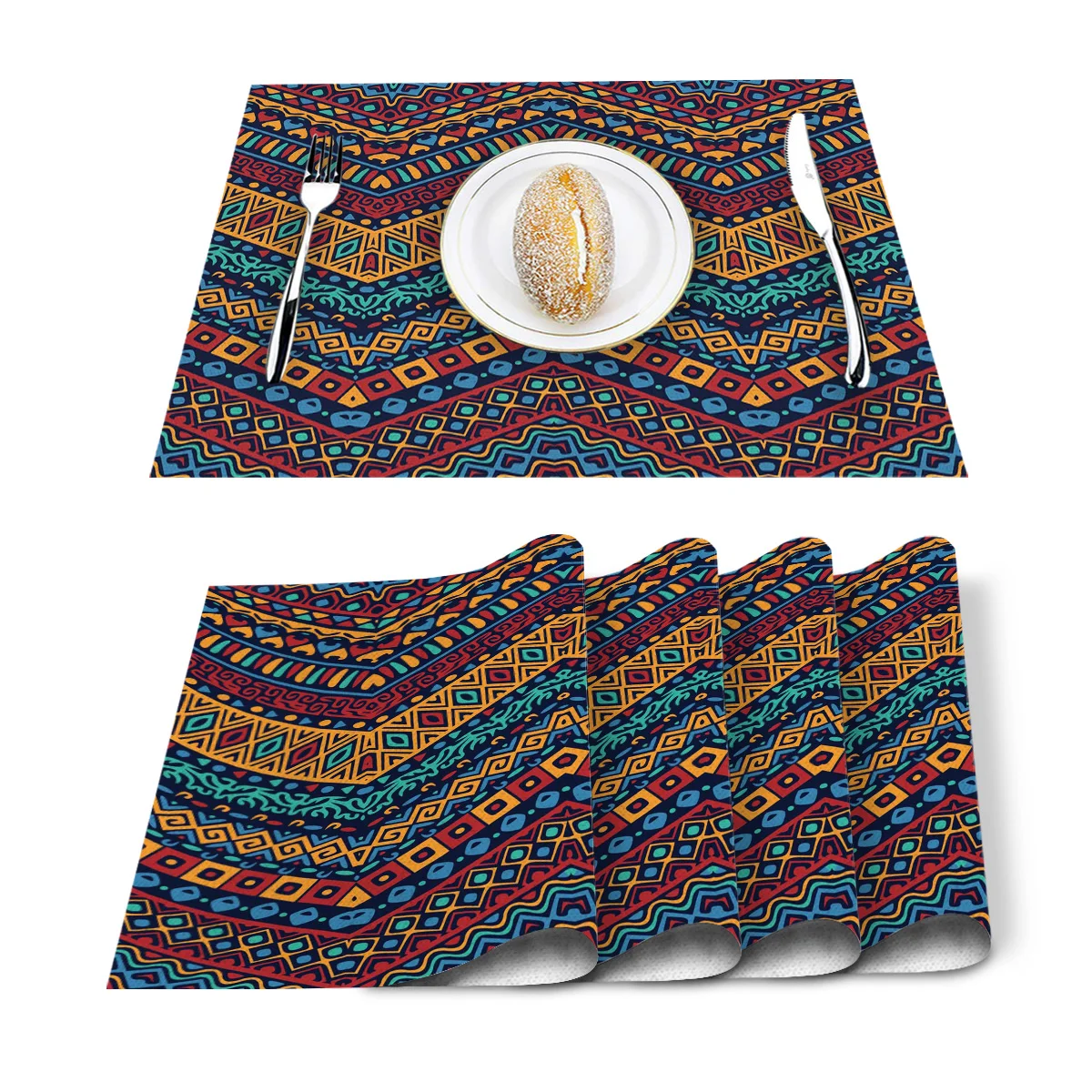 

Africa Colorful Geometric Art Printed Kitchen Placemat Dining Table Mat Coaster Cotton Linen Pads Cup Mats Home Decor