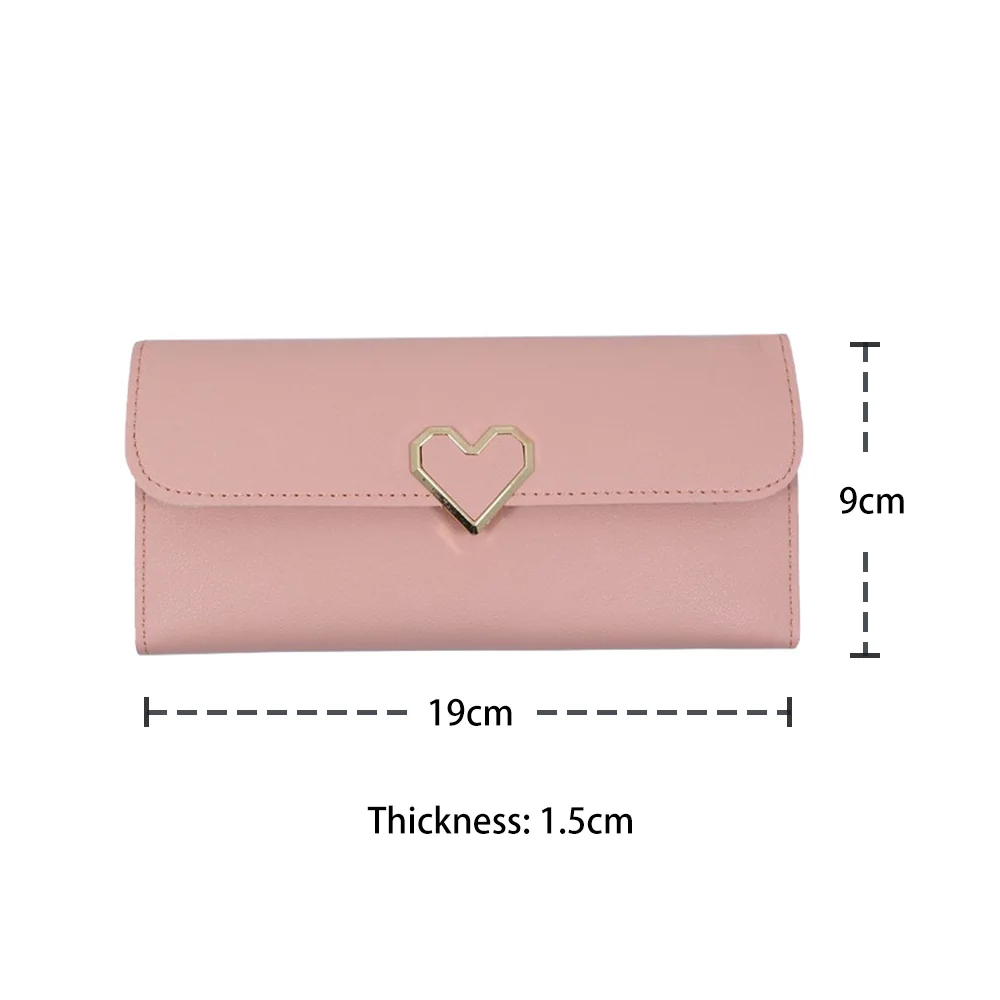 

LITTHING Cute PU Leather Purse Heart-shaped Long Multi-card Wallet Purse Buckle Clutch Mobile Phone Student Women's Wallet