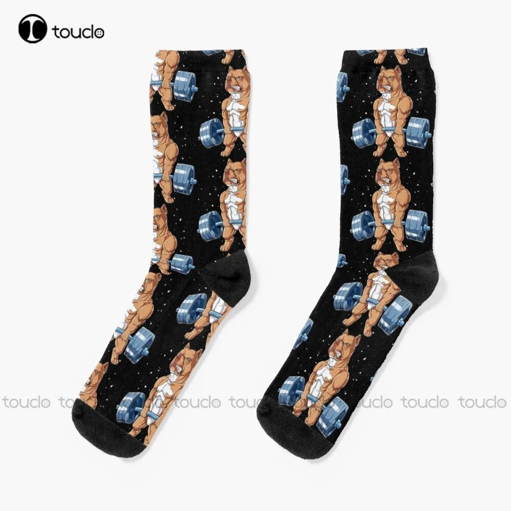 

New Pit Bull Weightlifting Funny Deadlift Men Fitness Gym Gifts Socks Soft Socks Personalized Custom Unisex Adult Socks