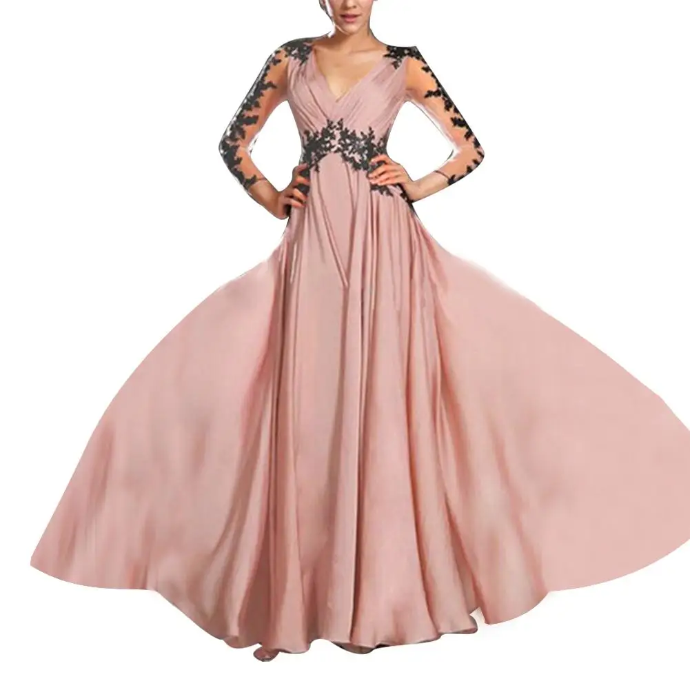 Сексуальное женское кружевное платье с длинным рукавом v образным вырезом и