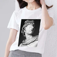 classic t shirt women casual basic tops funny sculpture pattern printed round neck commuter white ladies slim polyester clothing