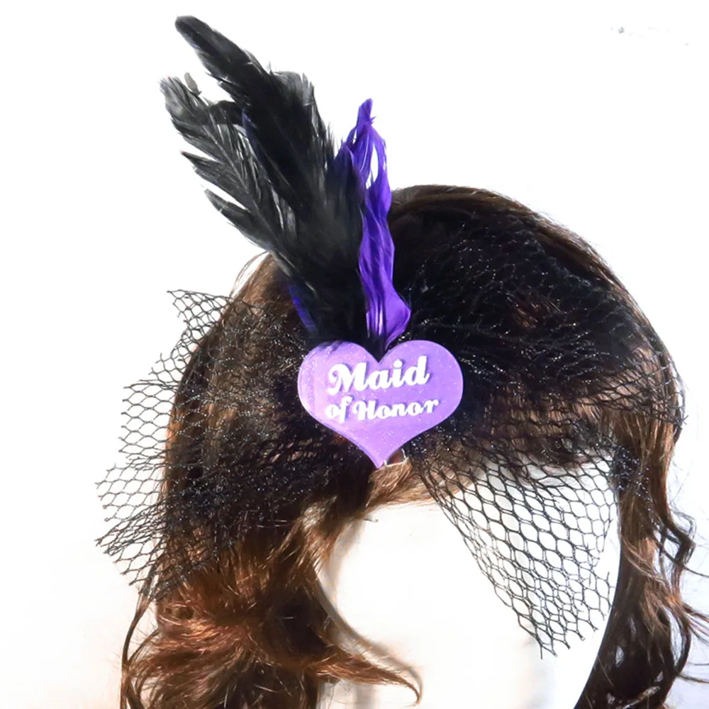 

3pcs 2021 Wedding event bridal shower party hair clips fishnet bowtie fashion purple feather glitter heart bride to be supplies