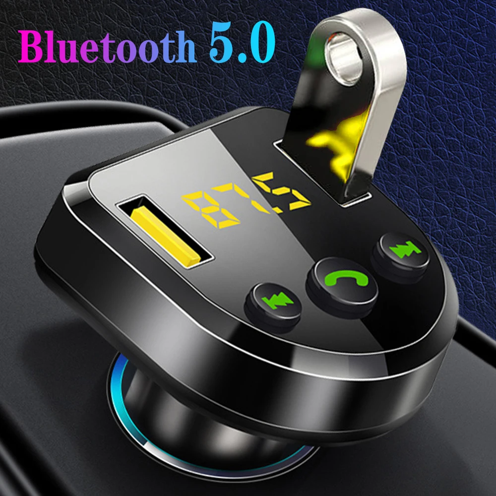 

Car Kit MP3 Player Handsfree Bluetooth 5.0 FM Transmitter Dual USB Car Charger Support U Disk Music Play FM Modulator Adapter