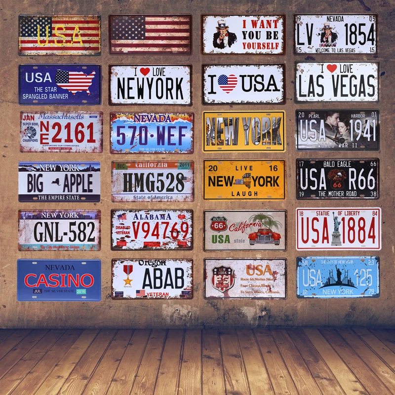 

American Vintage Home Decor New York Tin Sign USA Car Plate Nevada Metal License Plaque Oregon California Wall Art Number Poster