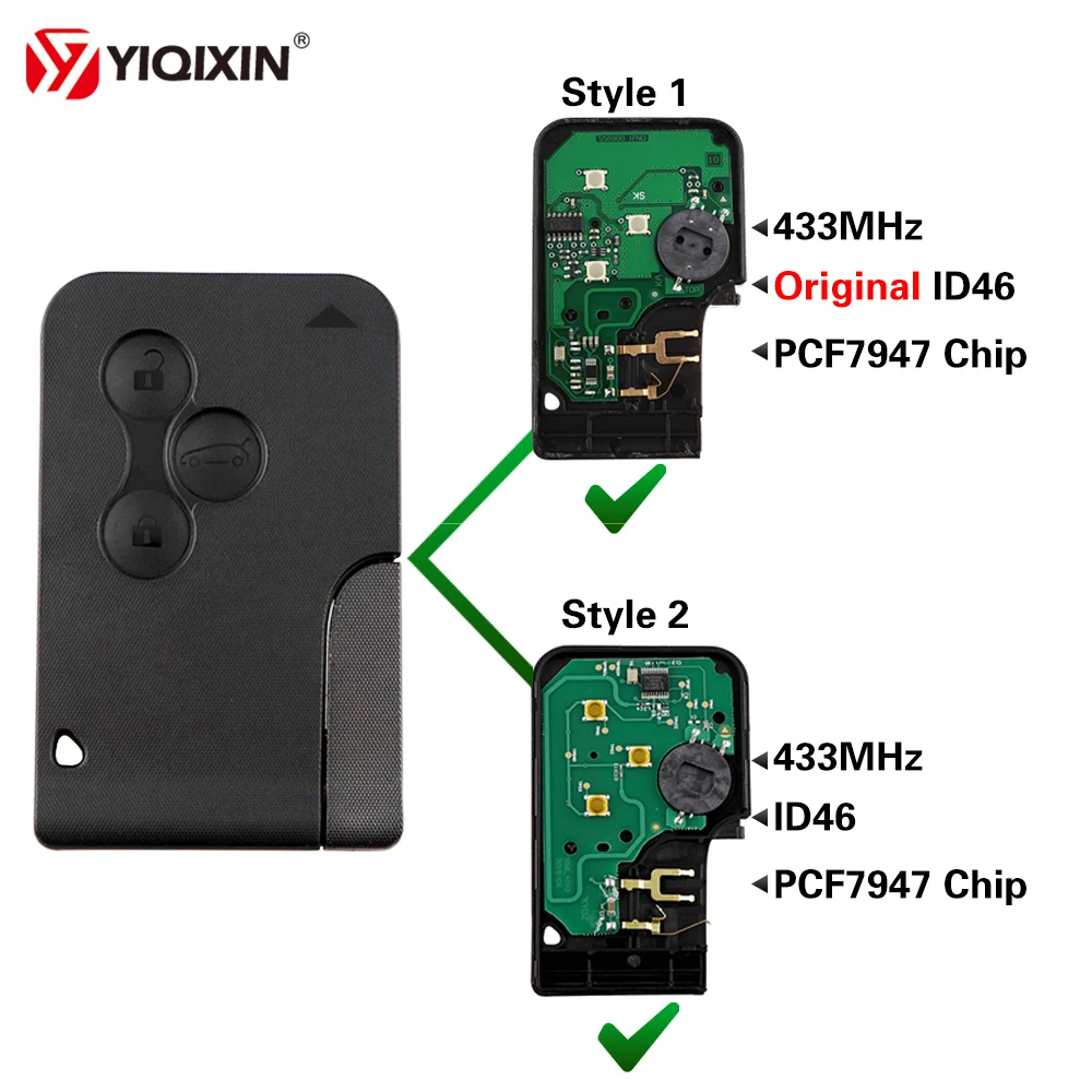 YIQIXIN 3 Кнопка смарт карты автомобиля ключ 433Mhz Оригинальный ID46 PCF7947 Чип для Renault Megane