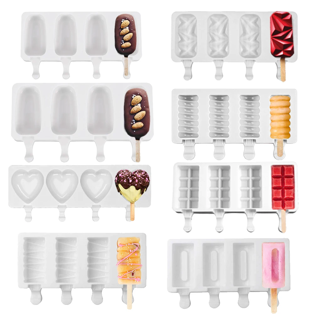 

3D DIY Silicone Ice Cream Mold Handmade Eco-Friendly Popsicle Mold Mousse Dessert Freezer Juice Ice Cube Tray Barrel Maker Mould