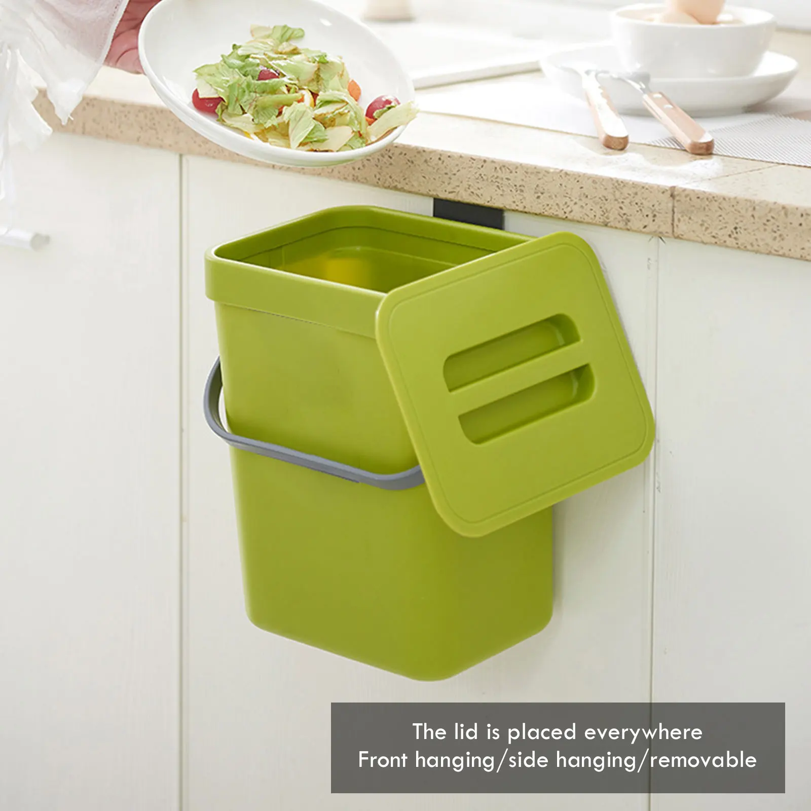 

VOGVIGO Hole-free Wall-mounted Trash Can Household With Lid Creative Bathroom Kitchen Cabinet Door Small Plastic Bucket