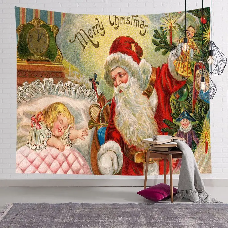 

Christmas hanging cloth background cloth cartoon Santa bedroom decoration cloth bedside tapestry custom