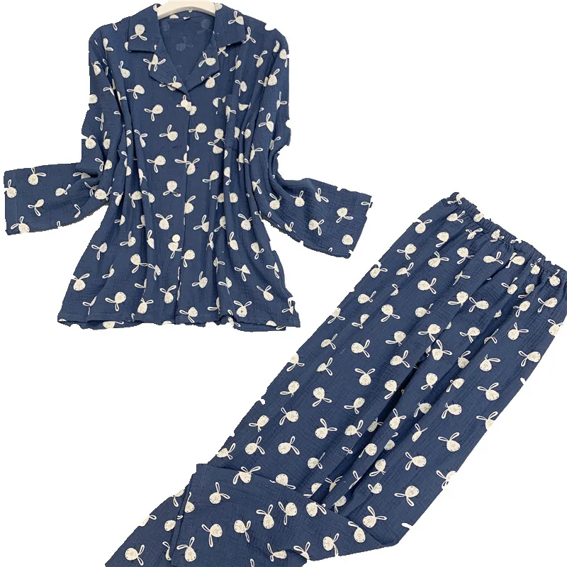 Пижама женская из чистого хлопка с длинным рукавом на осень и зиму | Женская