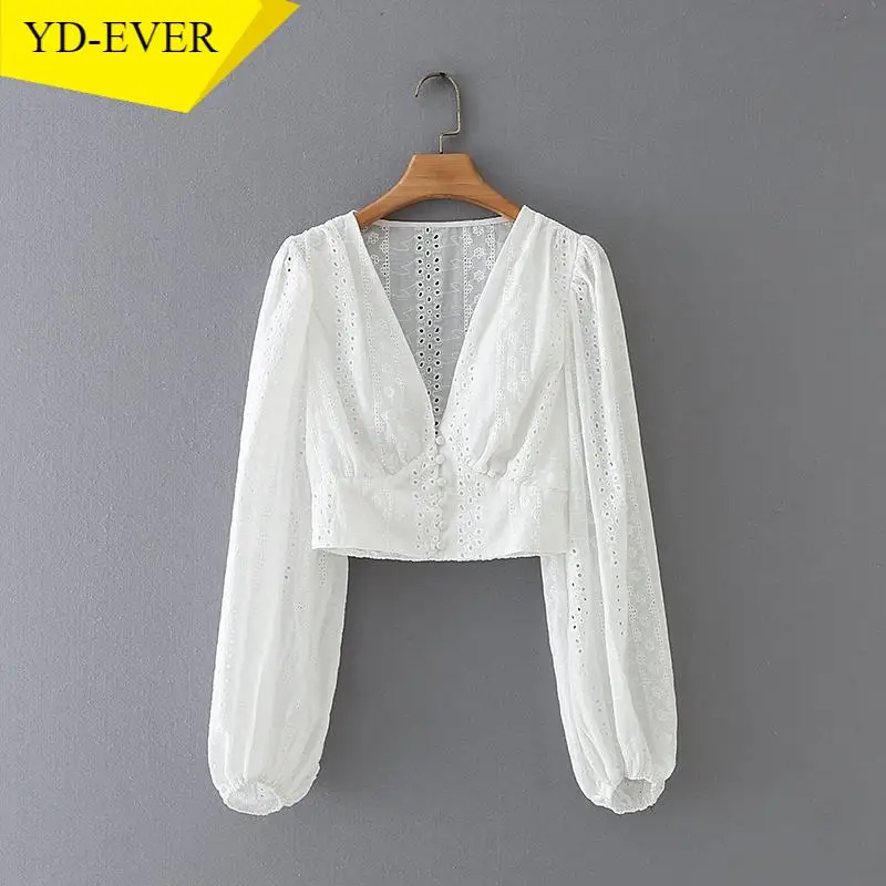 Женская Ретро-блузка с вышивкой романтичная короткая рубашка длинным рукавом