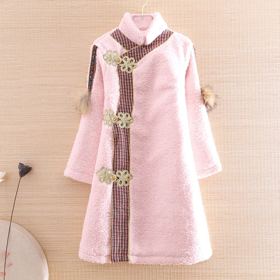 

High-end Winter Women Fur Collar Parka Outerwear Retro Elegant Lady Warm Luxurious Trench Coat Female S-XXL