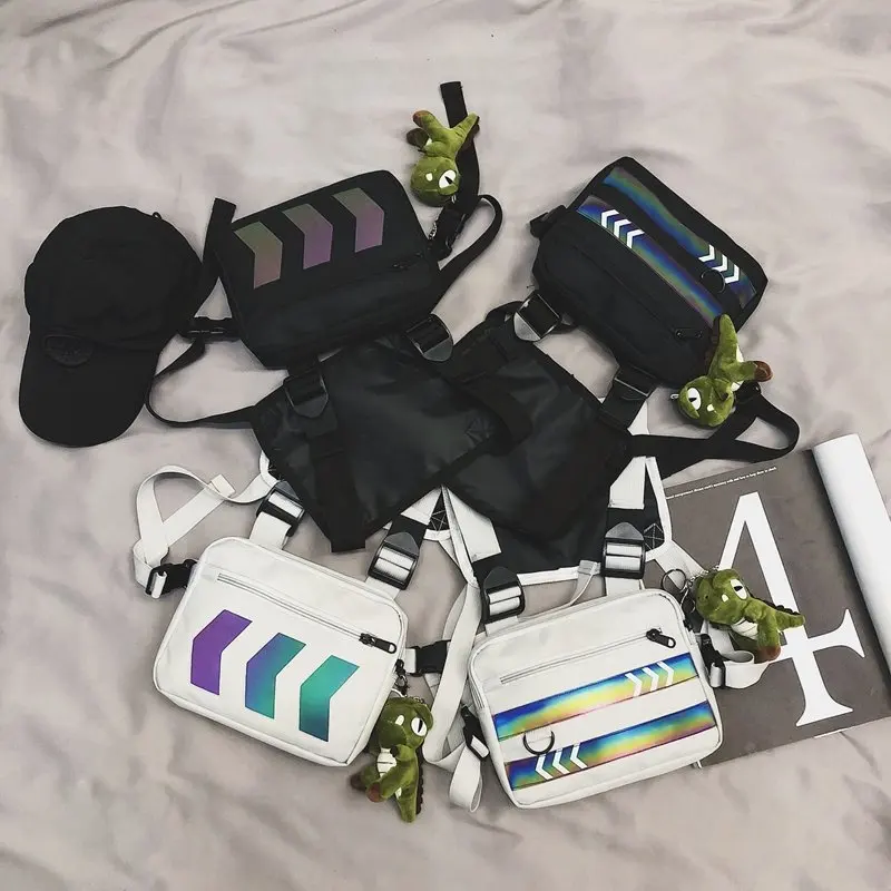 

Chest New Reflective Bags Man HipHop Tactical Party Light Reflection Chest Utility Pouch Streetwear Unisex Chest Rig Bag