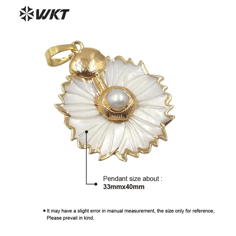 Женская подвеска из натуральной белой ракушки в форме цветка с Золотой