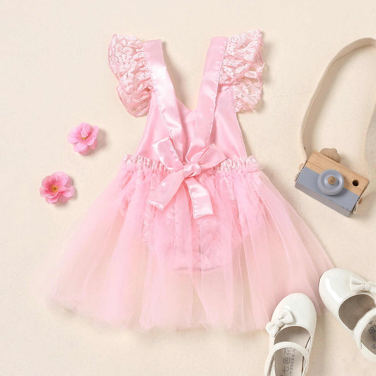 

Newborn Baby Girls Romper Dress Mesh Lace One Letter Print Little Princess Party Dress Summer Costume