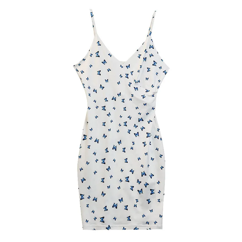 

2021 European and American Women's Clothing New Butterfly Print Slim Strap Dress Sexy Sheath Dress for Women