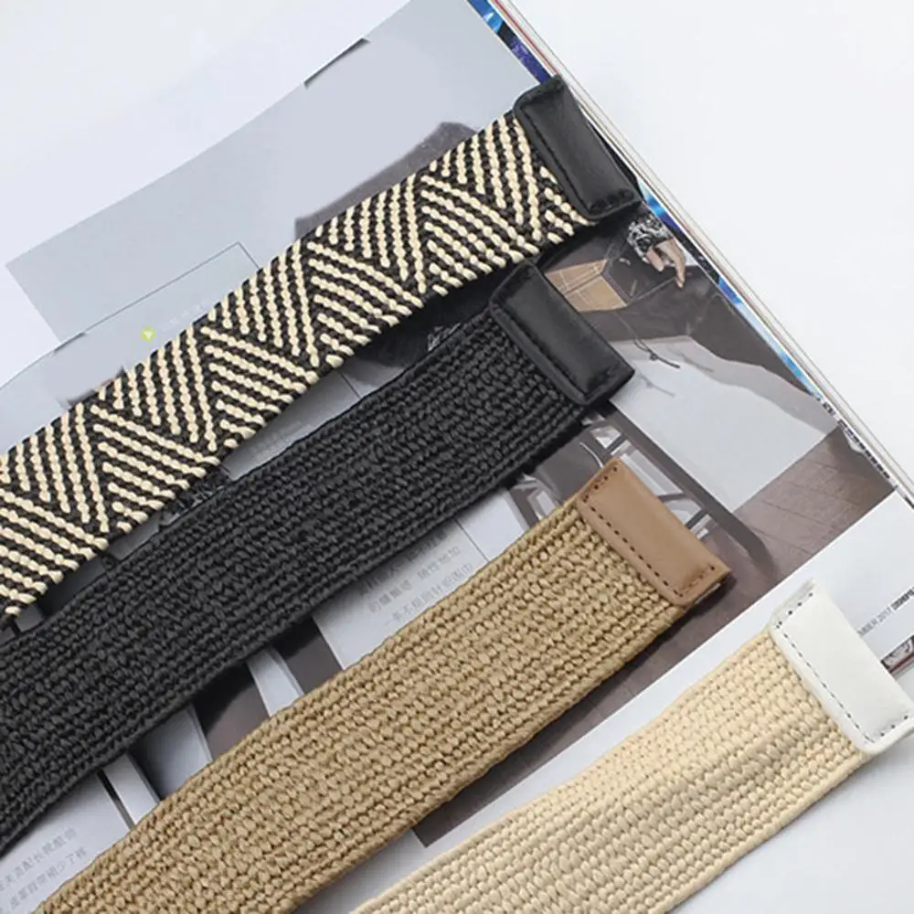

Vintage Boho Braided Waist Belt Summer Solid Female Belt Round Wooden Smooth Buckle Fake Straw Wide Belts For Women Hot Sale
