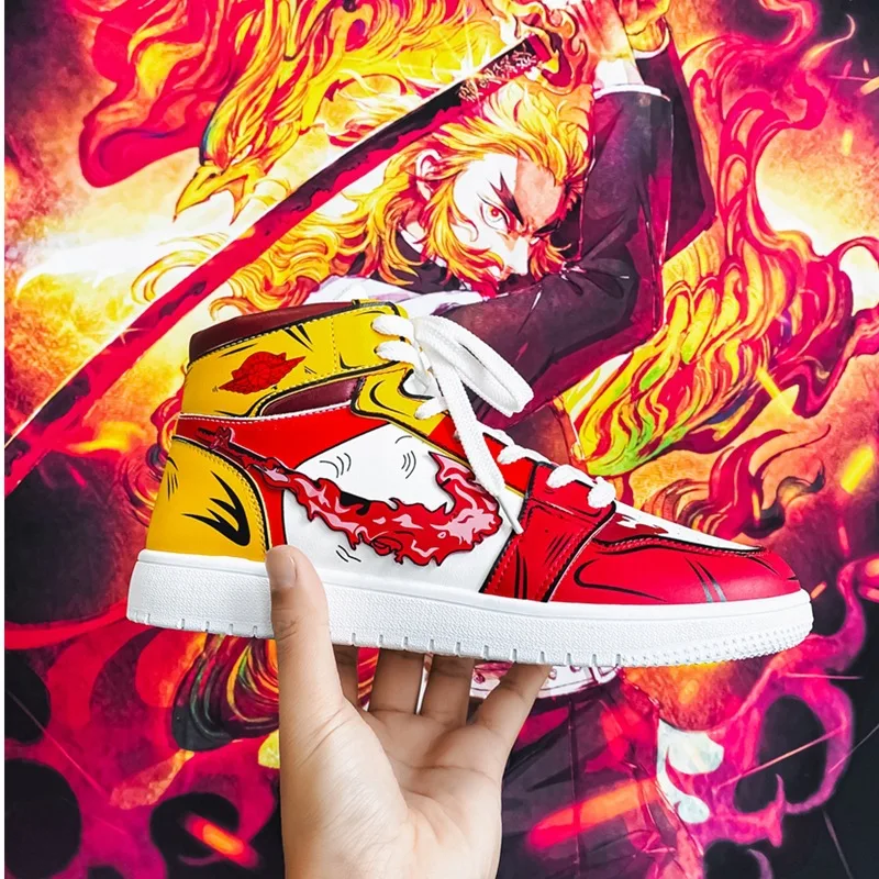 

Demon Slayer Leather Men Anime Shoes Rubber Low-top Men Casual Flat Sneakers Outdoor Rengoku Giyuu for Spring