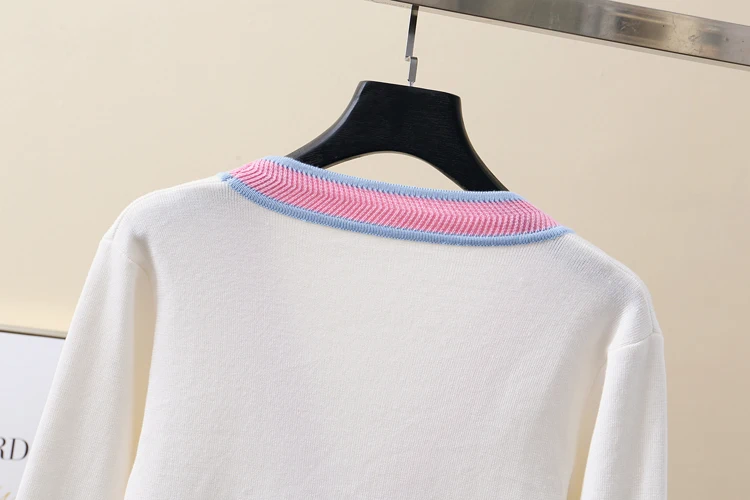 

Fashion Hit Color Knitted Cardigan Sweaters for Women V Neck Contrast Color Metal Pearl Buttons Knitting Cardigans Female Coat