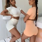 Бесшовный костюм для фитнеса и йоги, комплект с шортами, спортивный костюм, летние шорты, спортивный бюстгальтер для тренажерного зала, штаны для йоги с высокой талией, повседневный укороченный топ, футболка