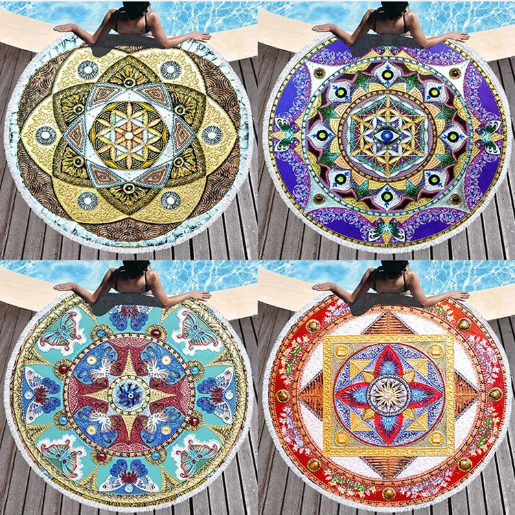Plus Fringed Mandala Pattern Series Soft Comfortable Quick-drying Bath Towel Classic Pattern Cushion