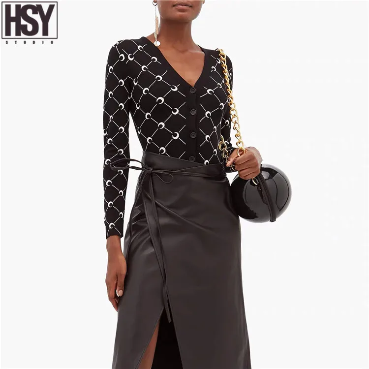 【HSY】2019 Осень Зима Новая Женская Базовая рубашка Луна мотив v-образным вырезом