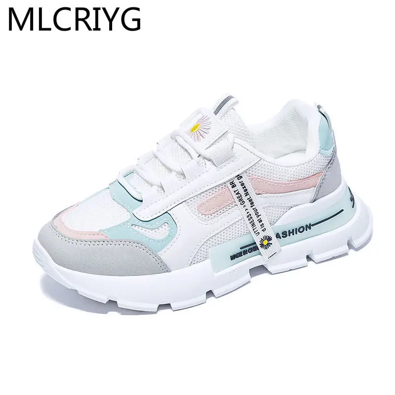 

Women's Shoes Spring Walking Platform Shoes Mesh Breathable Vulcanized Shoes Women's Sneakers Comfortable Lace-up Casual Shoes