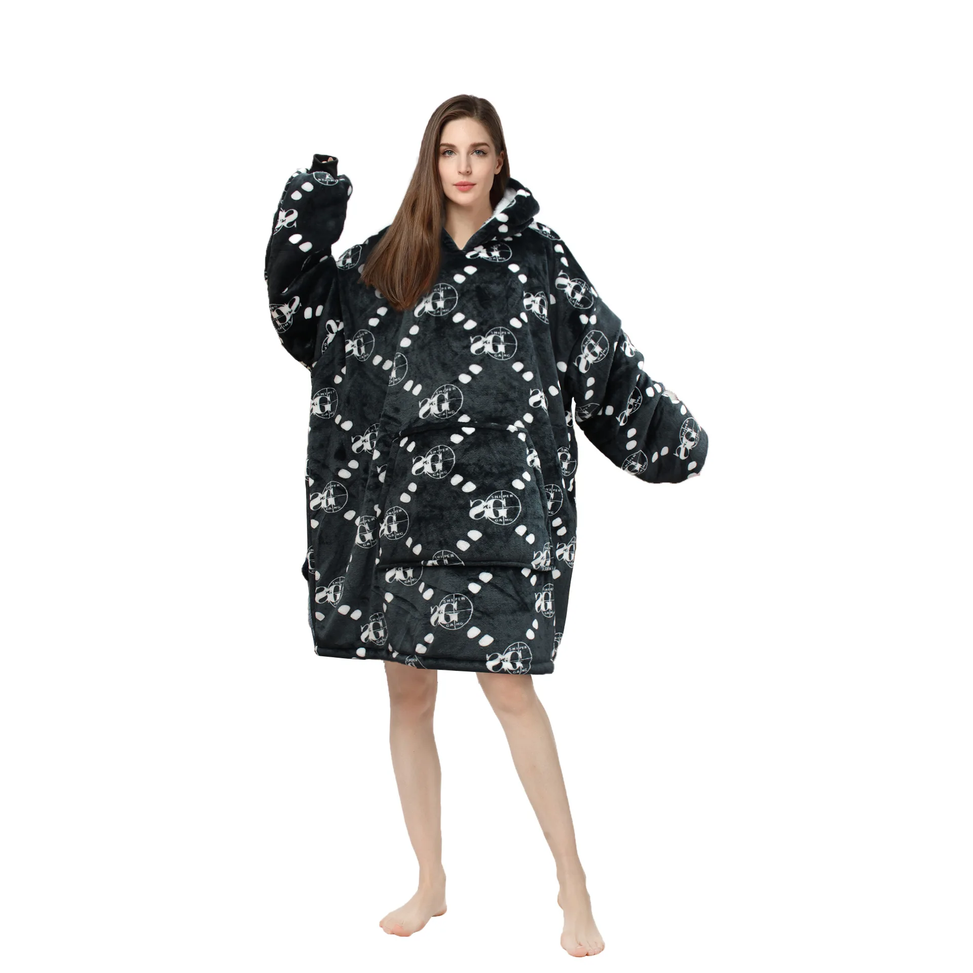 68 New Nightgown Lazy Suit Pullover Fleece Hooded Sleep Blanket Outdoor Functional Cotton Cold Proof Jacket TV | Дом и сад