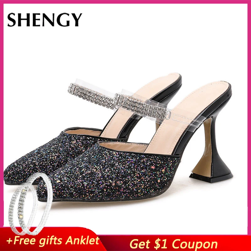 2020 женские туфли с острым носком на высоком тонком каблуке пряжкой и ремешком для