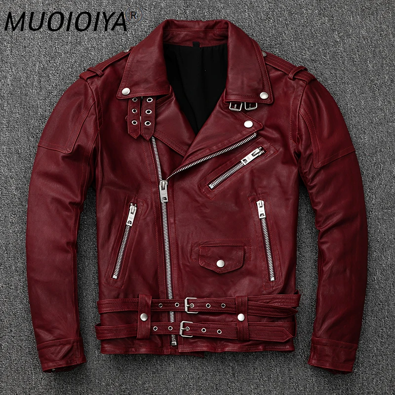 

High Quality Leather Jacket Men Vintage Slim Short Motorcycle Vintage Sheepskin Coat Clothing Chaqueta De Cuero Hombre WPY3680