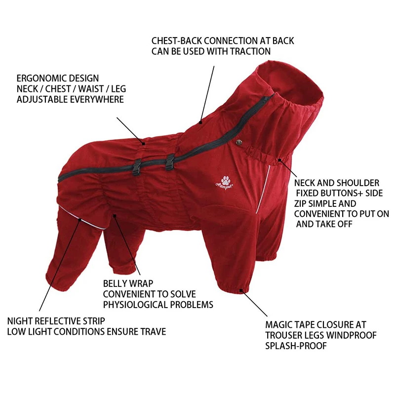 Chaqueta impermeable para mascota, abrigo c&aacute;lido de invierno, Mono Grande, chubasquero reflectante para perros peque&ntilde;os, medianos y grandes-1