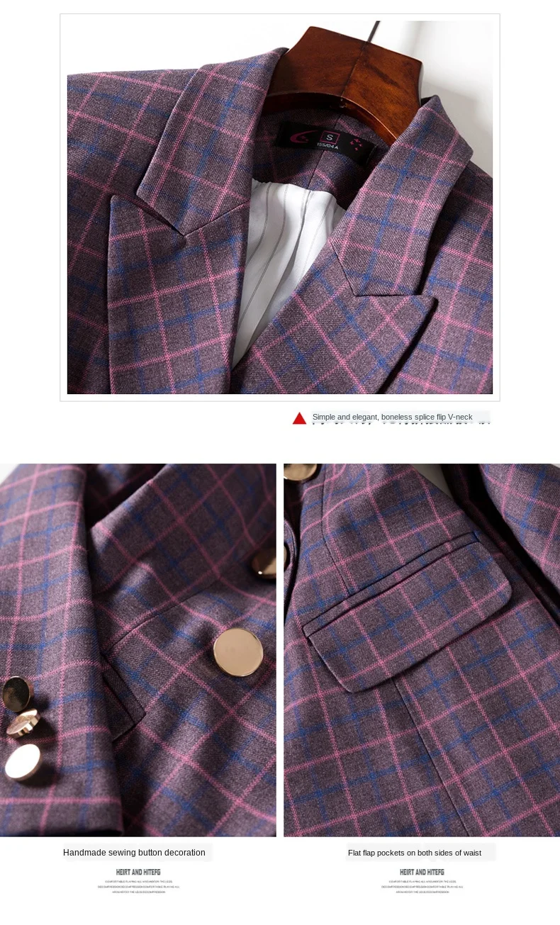 Весенне-осенний Новый клетчатый костюм из двух предметов женский модный Дамский