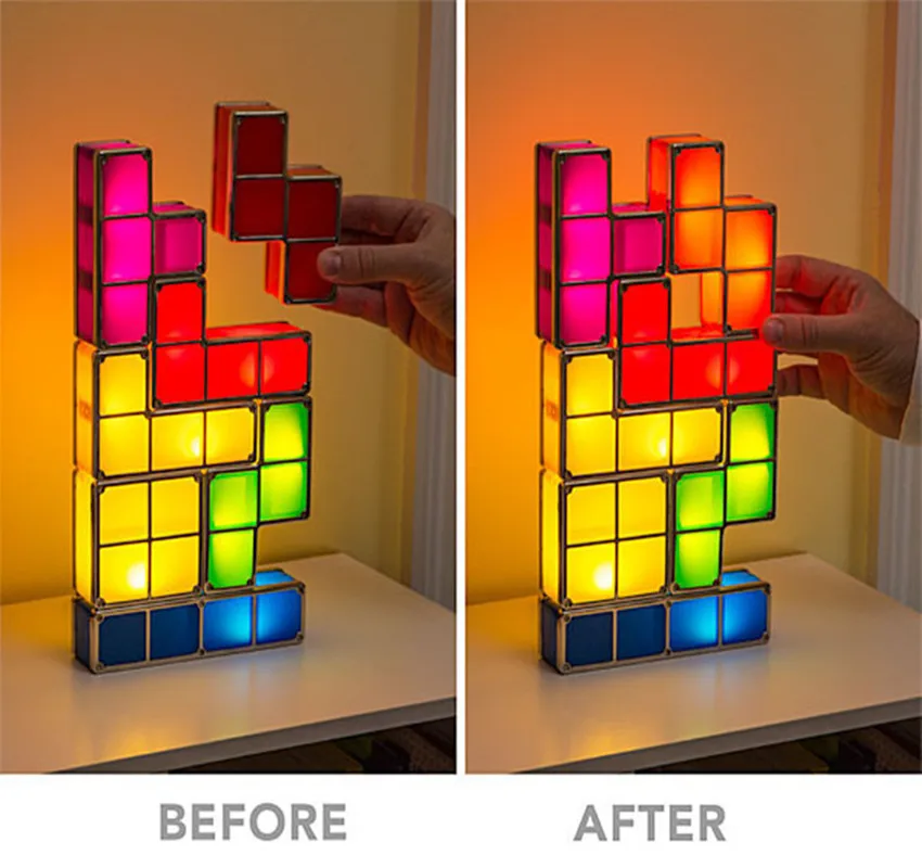 DIY Tetris светильник головоломка Штабелируемый светодиодный блок светодиодная