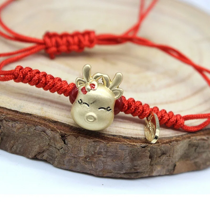 Модное счастливое медное животное амулет браслет тонкая красная веревочная нить