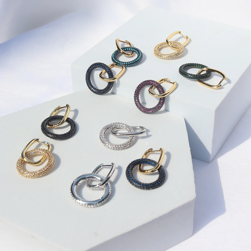 

1pair Rainbow Crystal Hoop Earrings Women CZ Jewelry Gold /Silver Color Rectangle Earring Hoops for party birthday gifts