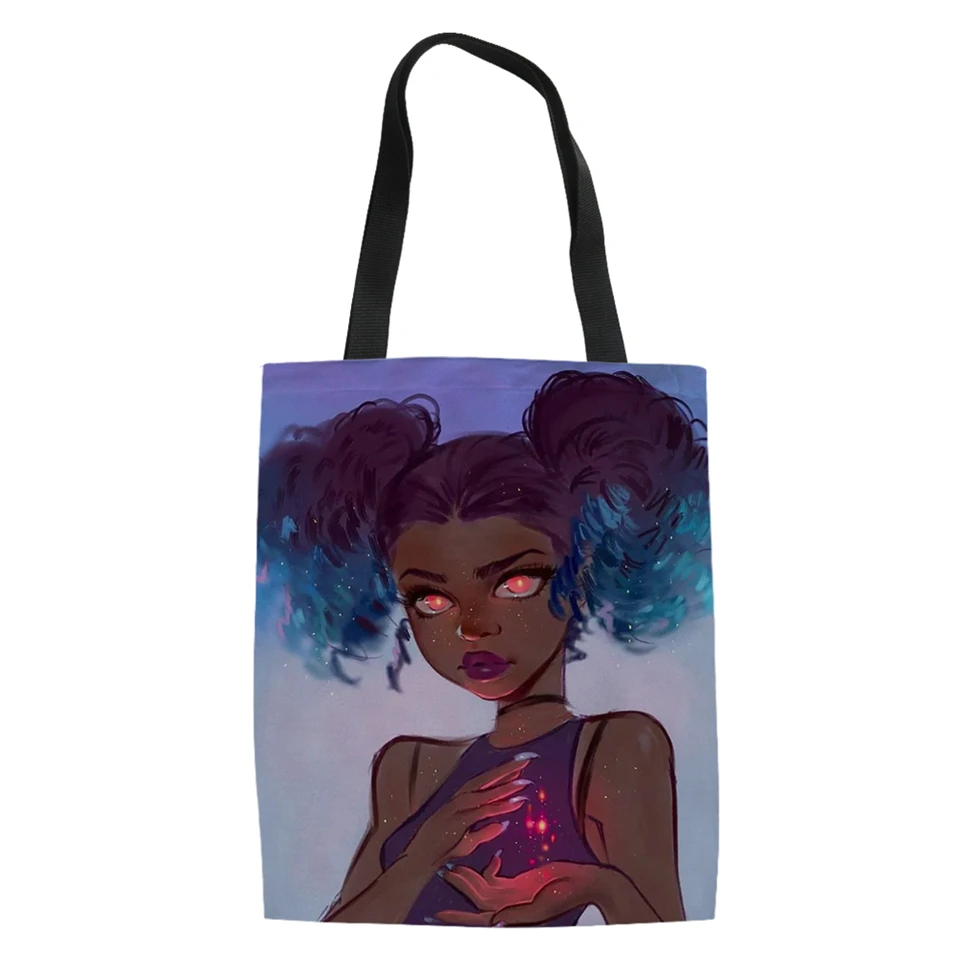 HaoYun Fashion Women Linen Bags African Girls Prints Patterner Canvas Handbags Cartoon Afro Arts Design Shopping | Багаж и сумки