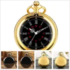 Минималистичные зеркальные кварцевые карманные часы в стиле ретро, полностью охотничий брелок, ожерелье, подвеска, часы, черные часы с циферблатом и римскими цифрами