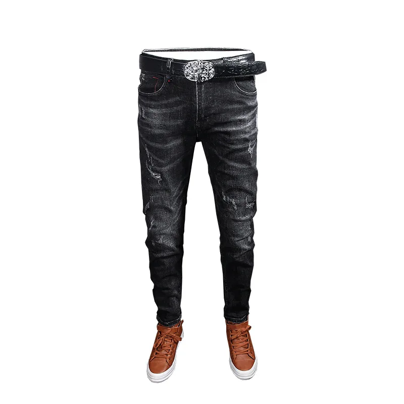

Luren 2021 New Men's Jeans Fashion Black Personality Scrape Retro Slim Fit Korean Washed-out Trousers Skinny Jeans Men