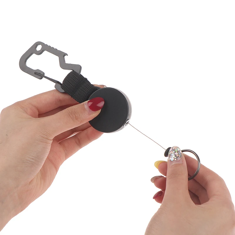 

1pc Retractable Keychain - Heavy Duty Badge Holder Reel With Multitool Carabiner Clip,Key Ring With Steel Wire Cord Up To 25