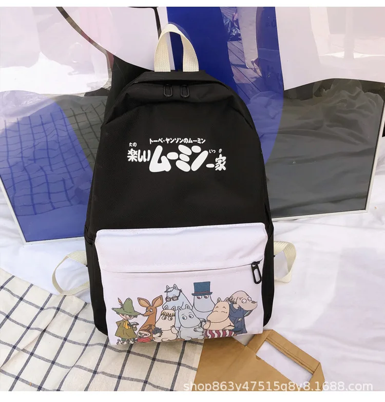 Moomin сумки студенческие ощущения девушка школьный рюкзак Academy ветер холщовый рюкзак, школьные сумки Moomin сумки - Цвет: Черный