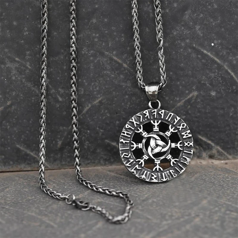 

Street Trendy Accessories Round Hollow Rune Necklace Men Domineering Retro Hip Hop Party Jewelry Accessories Pendant Gift