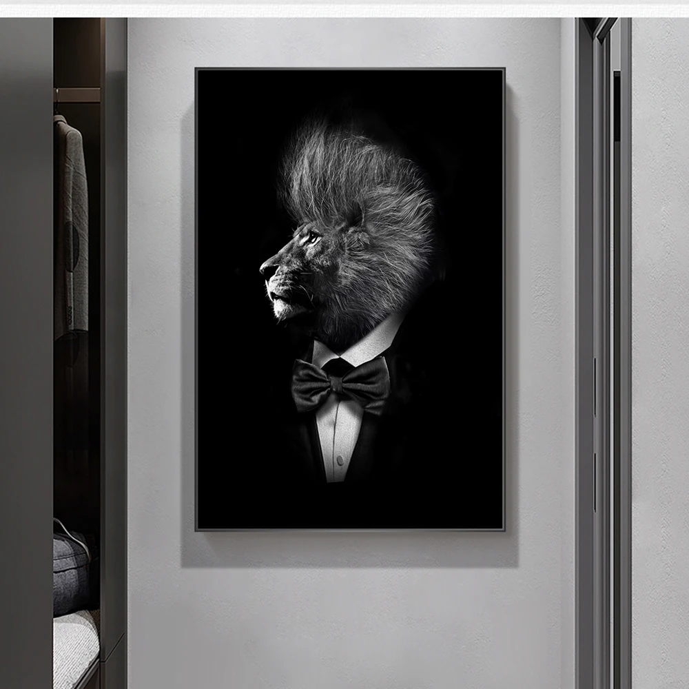 

Nordic Lion In Suit Canvas Art Posters And Prints Abstract Animals Canvas Paintings On the Wall Art Pictures Wall Decoration