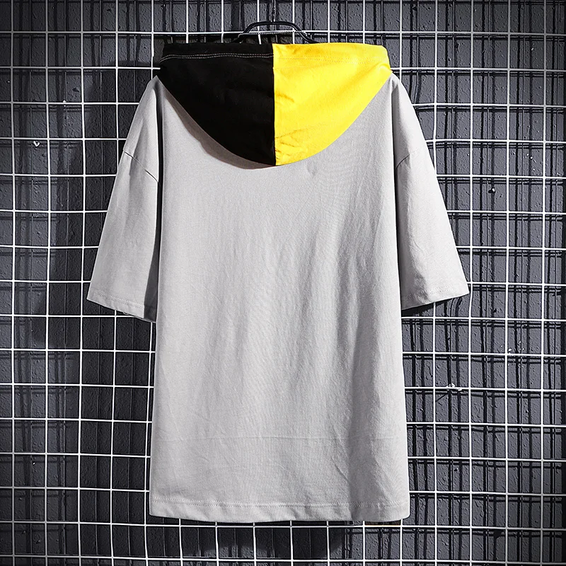 Мужская хлопковая футболка с коротким рукавом летняя капюшоном Повседневная